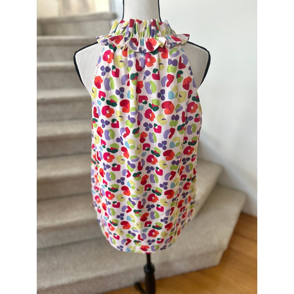 SSYS Multicolor White Red Green Rainbow Leopard Print Ruffle Tank - Picture 3 of 6